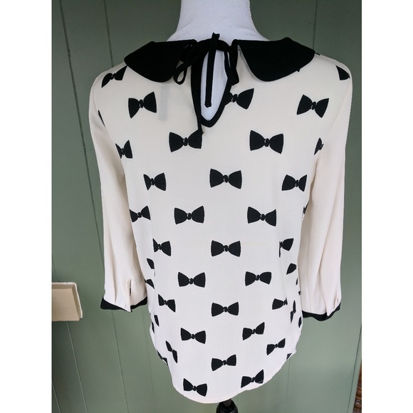 ❗ Last Chance ❗Peter Pan Collar Bow Patterned Top - Picture 4 of 5
